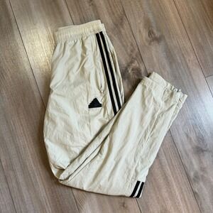 Adidas Mens Beige Three Stripe Nylon Track Pants Small Tan Mesh Lined B-120